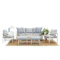 7 Pieces New Developing White  Powder Coating Garden Aluminum Sofa With Blue Cushions