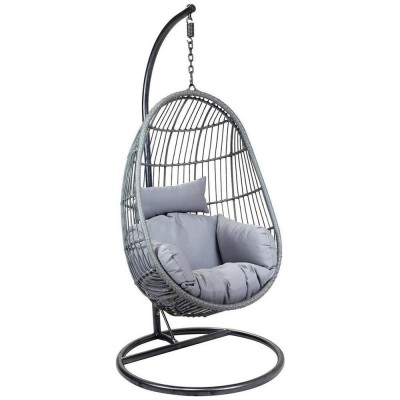 Pear shape patio garden steel rattan swing hanging chair padded polyester cushion swing chair