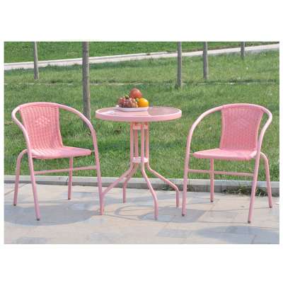 Colorful steel bistro furniture durable and eco-friendly poly rattan cafe furniture