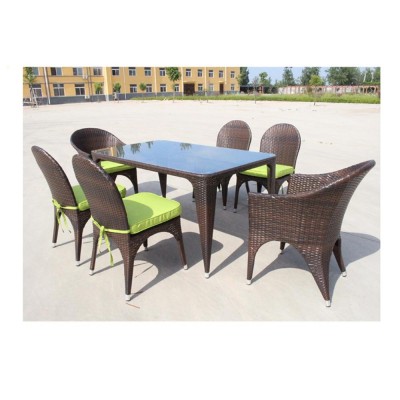 SGS testing UV resistant poly rattan outdoor dining sets restaurant furniture with tempered glass